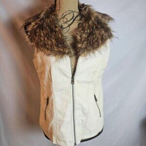 OSO Casuals Vest Womens Medium White Leather Removable Faux Fur Collar